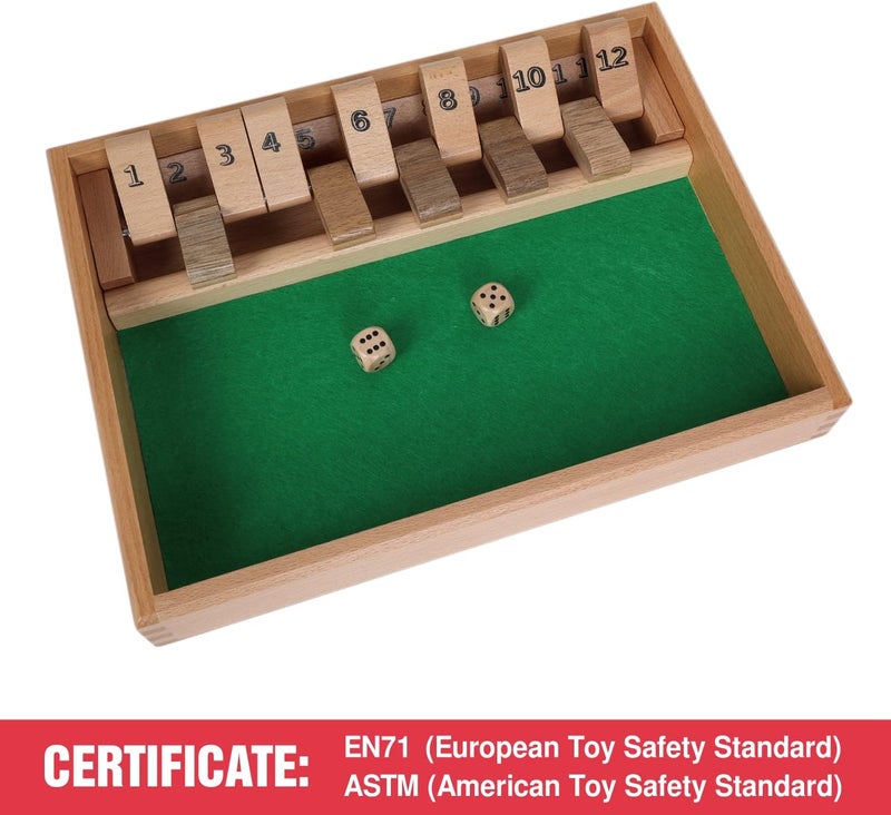 GOTHINK Shut The Box - Table Math Game with 12 Inch Wooden Board for Adults & Kids - 12 Spots Dice Game with 2+ Player Games, Includes 2 Dice, Ideal for Game Night, Travel, Classroom - (Ages 6+) - Image 4